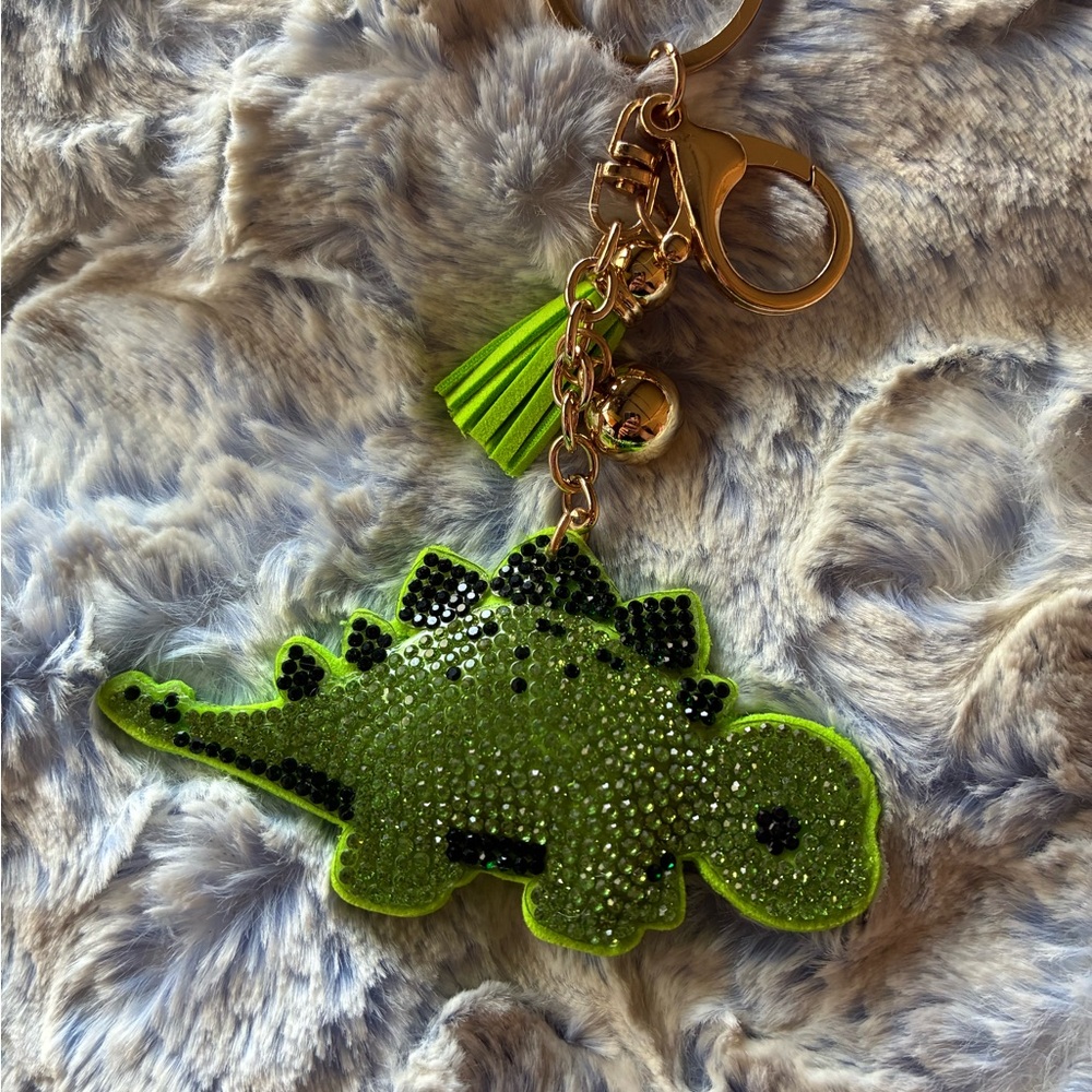 Sparkling Green Dinosaur Keychain Charm